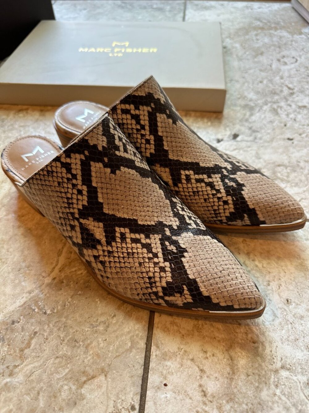 Marc Fisher TLD Natural Multi Leather Heeled Mules | Size: 8